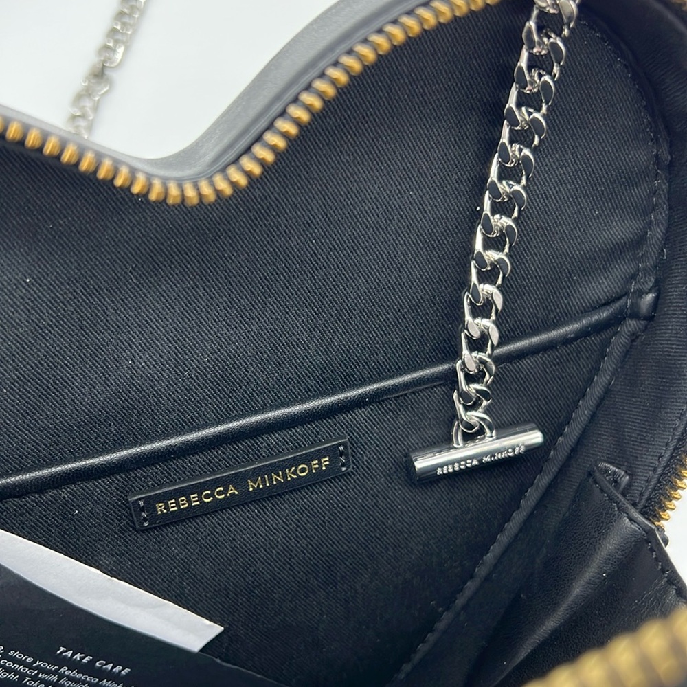 Rebecca Minkoff Heart Crossbody Bag Black Gold Silver - Picture 9 of 16